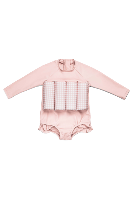 Gingham Leotard Long Sleeves Floatsuit - Pink Blush