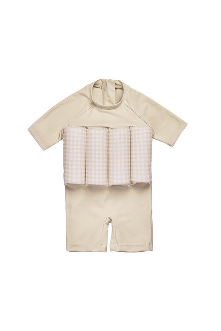 Gingham Diving Short Sleeves Floatsuit - Brown Waffle