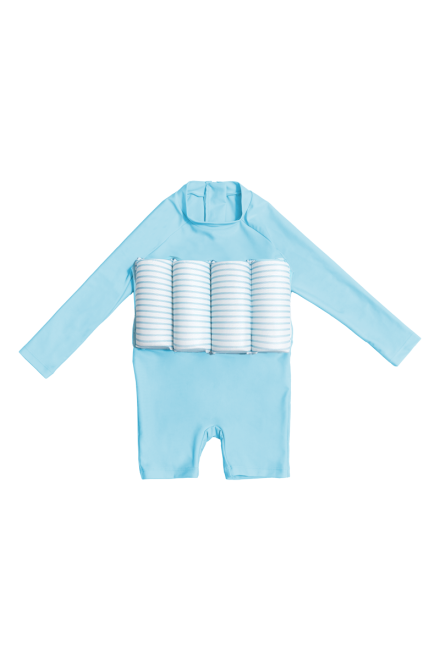 Stripes  Blooms Diving Long Sleeves Floatsuit - Blue Stripes