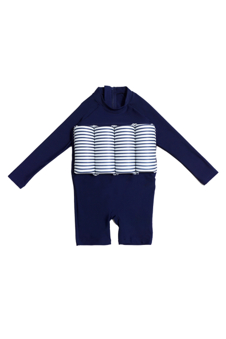 Stripes  Blooms Diving Long Sleeves Floatsuit - Estate Blue